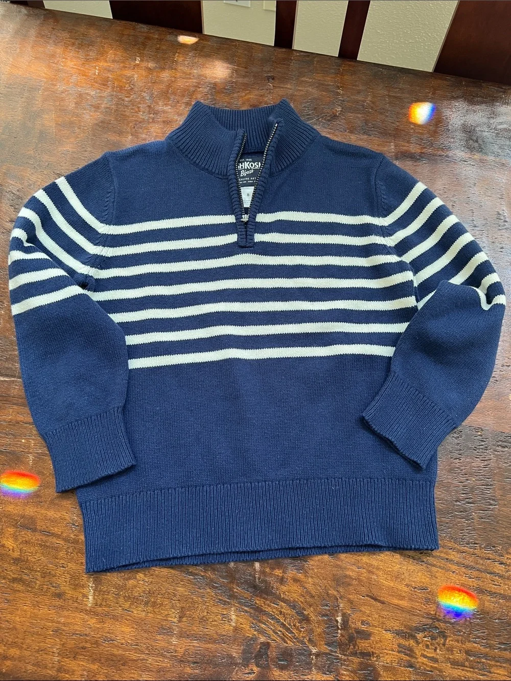 OSHKOSH B'GOSH Quarter-Zip Funnel Neck Pullover Sweater Blue/White Stripe Boys 8